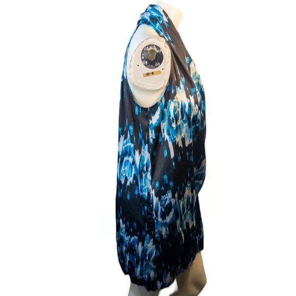 Derek Lam Size Medium Dress Black Blue Surplice Bubble Hem Pockets Faux Wrap - Picture 3 of 12